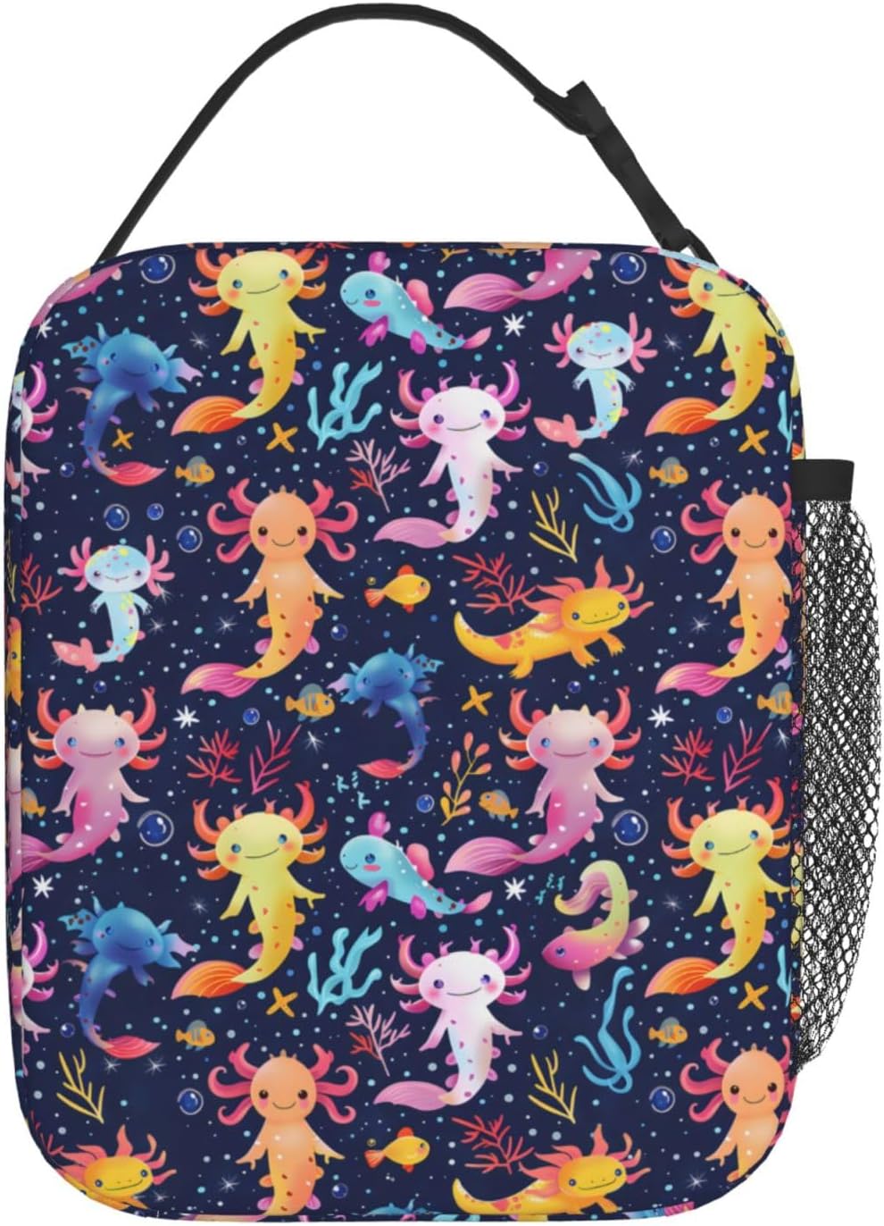 Reusable Axolotl Lunch Box for Kids Girls Boys Women Adult, Insulated Coral Reef Lunch Bag,Polyester Cooler Cute Handbags Case for School Picnic Work Travel Beach or Hiking (Dark Blue) - Image 3