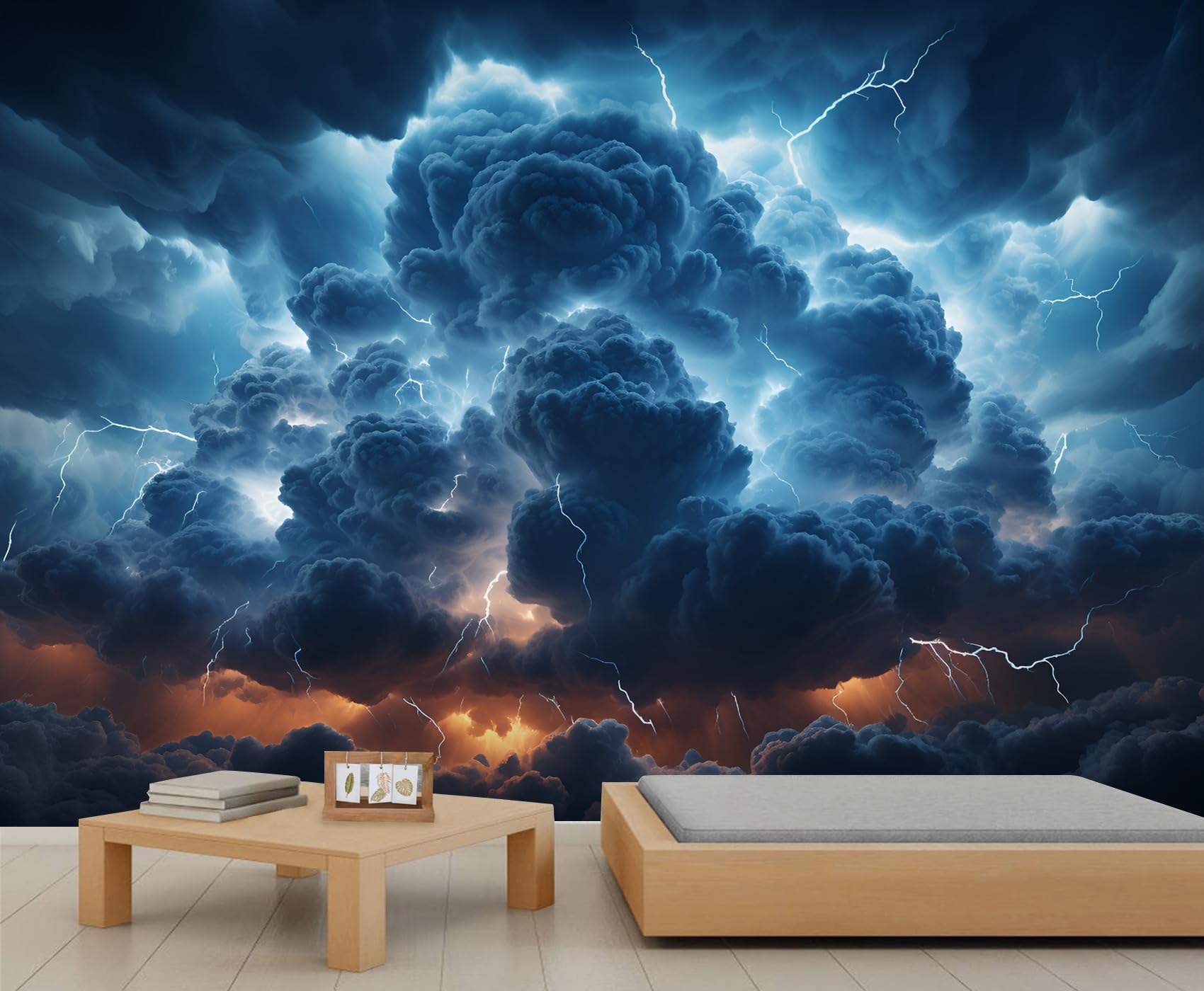 Qdjkbl Women's Clouds Lightning Mural Thunderstorm Sky Wall Mural Bad Sky Landscape Wallpaper Nature Themed Murals For Bedroom Living Room Customizable Size Murals 350 X 256 Cm