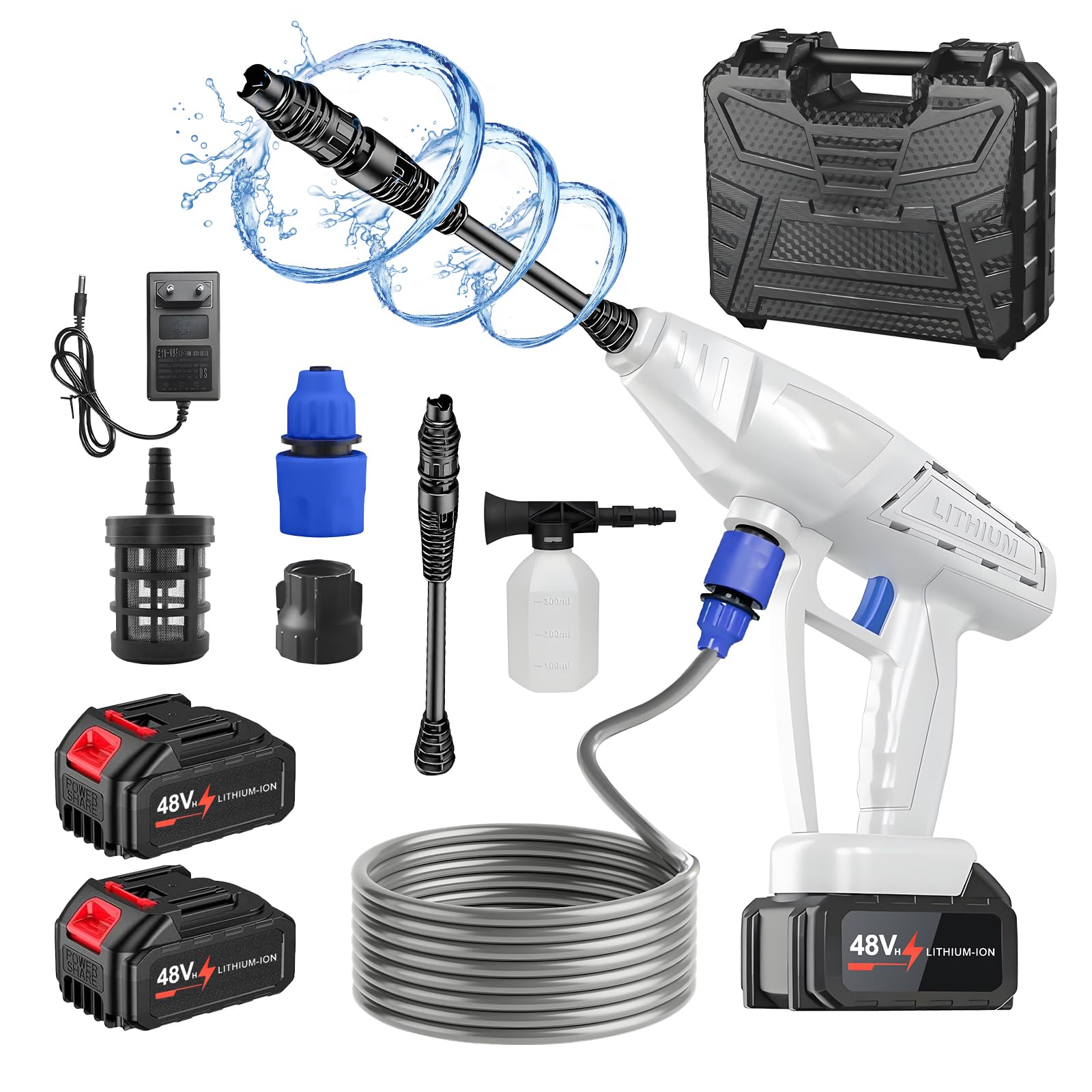 Blucky Idropulitrice a Batteria, Idropulitrice Portatile con 6 In 1 Ugello, Idropulitrice Batteria con Controllo della Pressione Infinitamente Regolabile Per Pulizie Esterni Giardino Auto