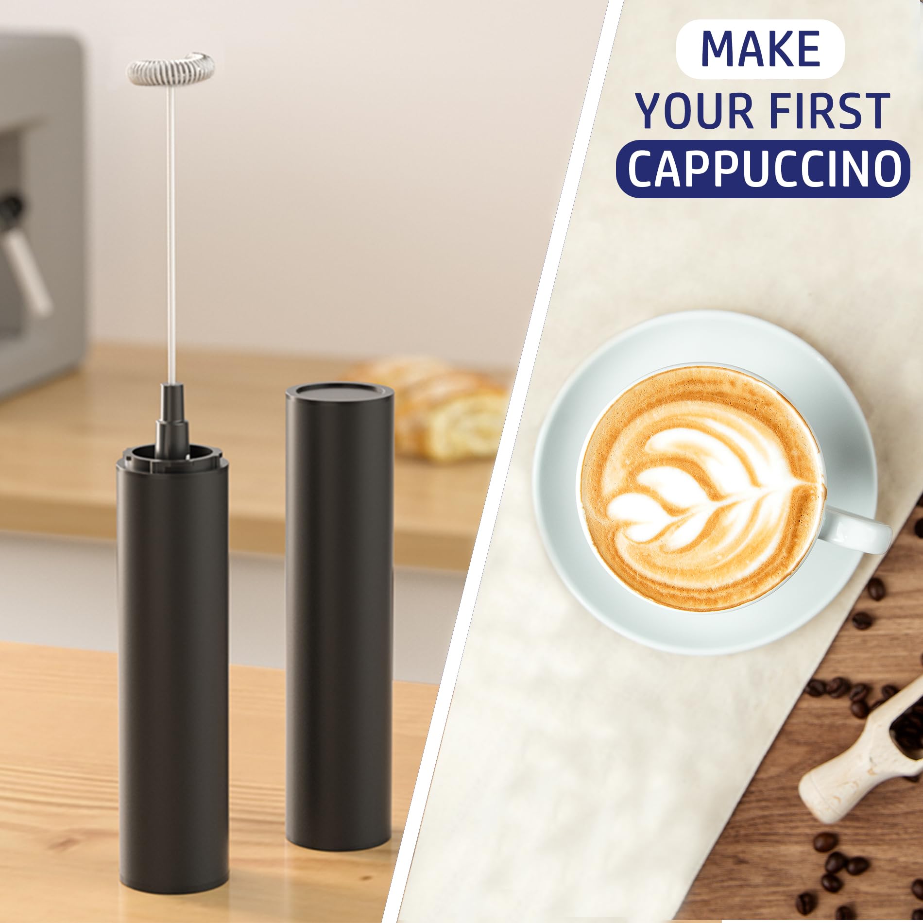 Montalatte portatile ricaricabile, potente montalatte portatile con creatore di schiuma di latte USB per caffè latte, cappuccino, moka, macchiato, frappe
