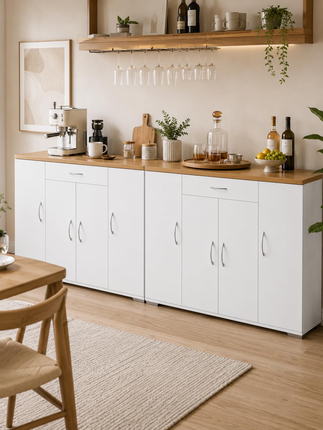 Hitsuki Credenza Sala da Pranzo Bianca con 4 Ante e 1 Cassetto 110×30×70cm | Credenza con 4 ante e 1 cassetto, spazio pratico per organizzare stoviglie, posate e accessori nella sala da pranzo