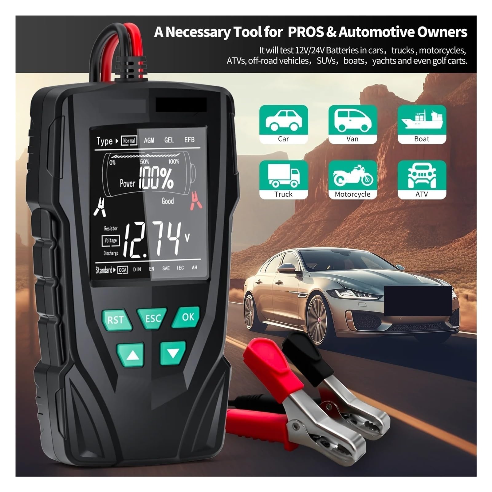 Probador De Batería Coche, 12 V, 24, Analizador, Motocicleta, Camión, 50-2000 CCA, Herramienta Prueba Carga Y Arranque Detección Rápida Precisa