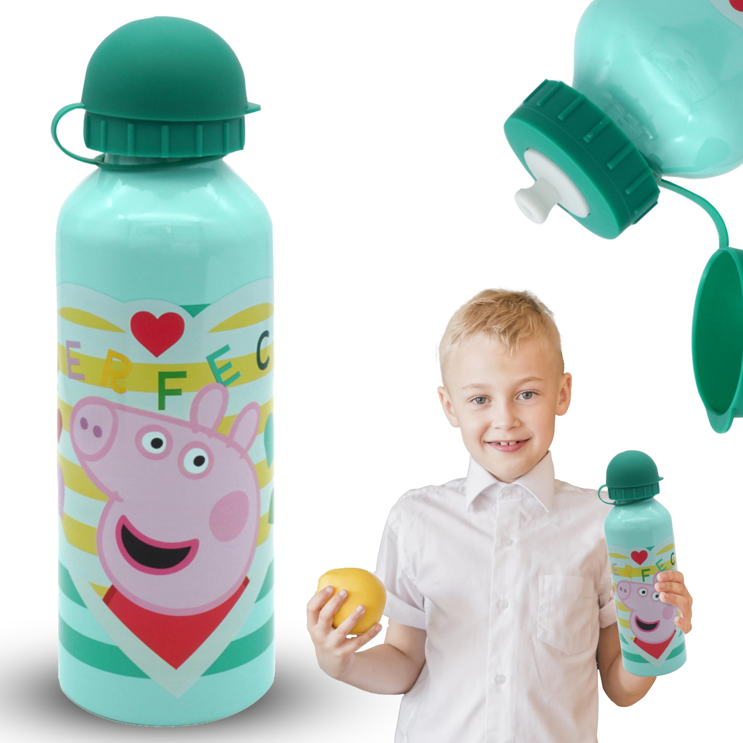 Srv Hub Boys Peppa Pig Green 500Ml Peppa Pig Aluminium Canteen Drinking Water Bottle, Insulated Bpa Free Christmas Bottle Back To School Sports Summer Picnic For Kids And Girls 3+ Years | 21Cm