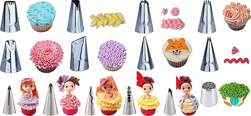 Miniatura 8 de Juego de bolsas y puntas para principiantes, kit de suministros de decoración de pasteles para hornear con bolsas de pastelería y puntas, puntas de