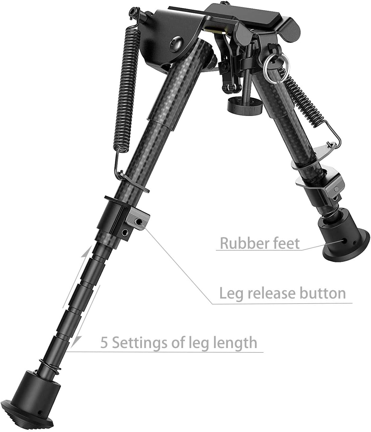 West Lake 6"- 9" Carbon Fiber Rifle Bipod with Picatinny Adapter, Layered Composite Bipod for Hunting and Precision Shooting