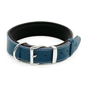 Tuberk Soft Padded, Genuine Leather, Luxury Durable and Strong Adjustable Dog Collar -Made in Turkey- (XL (22,5