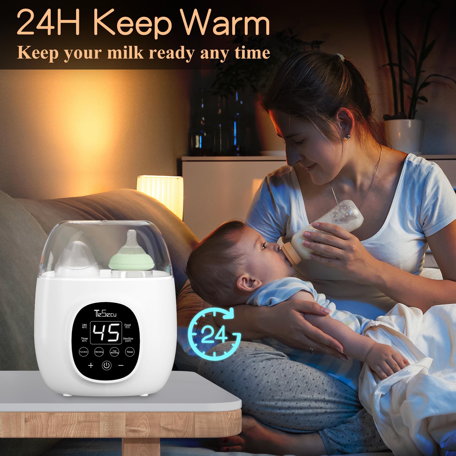 Flaschenwärmer Baby Fläschchenwärmer für 2 Flaschen Flaschenwarmer für Milch und Babynahrung, Baby Bottle Warmer 8 in 1 Fast Babynahrungsheizung & Abtauung, BPA-freier Babykostwärmer (EU)