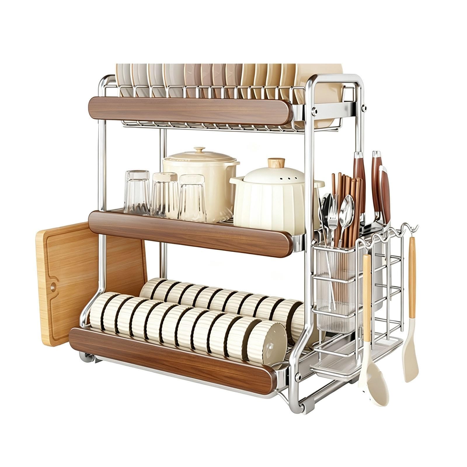 Égouttoir à vaisselle de comptoir pour cuisine, égouttoir en acier inoxydable, organiseur peu encombrant avec plateau d'égouttement, idéal pour les assiettes, les tasses et les ustensiles