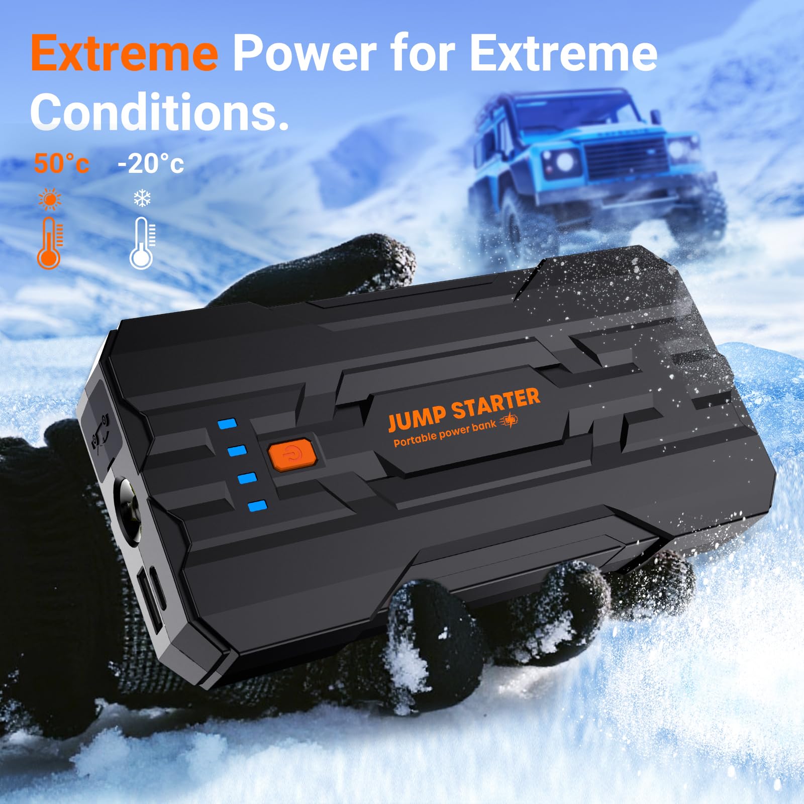 JDMCAR Jump Starter Power Pack - 4000A Portable Car Battery Booster Jump Starter for 12V Vehicles and Motorcycles,Car Accessories Power Bank with Jump leads and LED Light,Upgrade — view 7