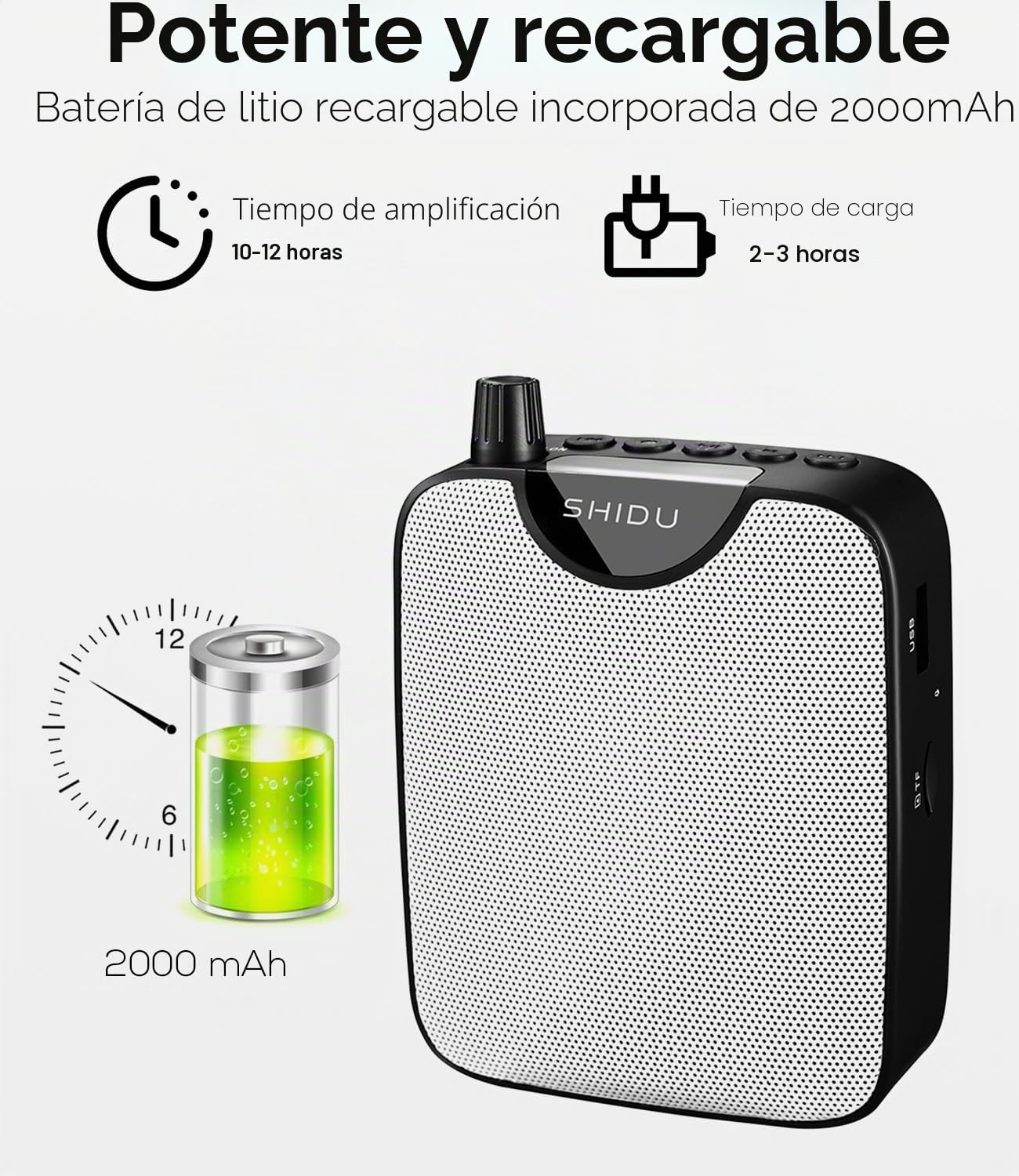 Amplificador de Voz portatil inalambrico con Auriculares de micrófono UHF shidu Recargable Sistema de megafonía amplificadores Voz con Mini Altavoz micrófonos para Profesores formación guía turístico