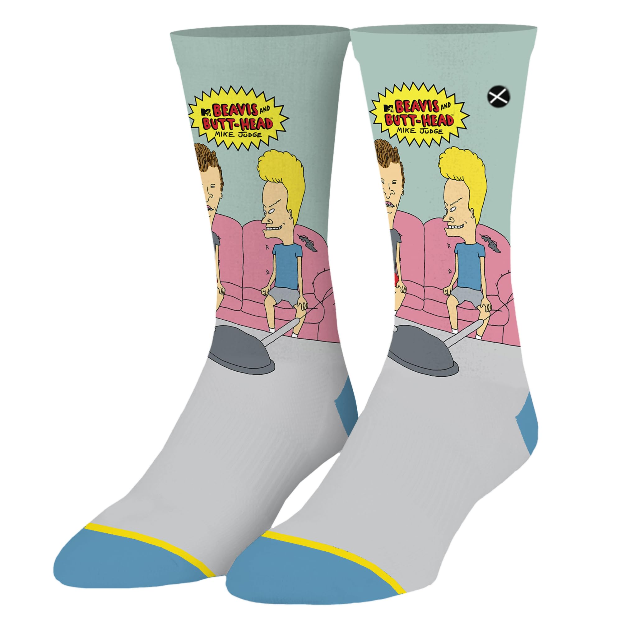 ODD SOX, Beavis and Butthead Socks, Fun Novelty Gifts for Men, Beavis & Butthead Couch, Large