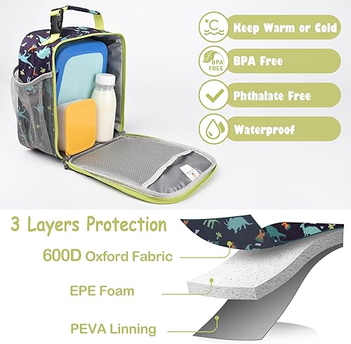 Miniatura 4 de CaCTOUR Lonchera para niños, lonchera térmica de alta calidad para niñas y niños, bolsa suave mini hielera térmica reutilizable para el trabajo,