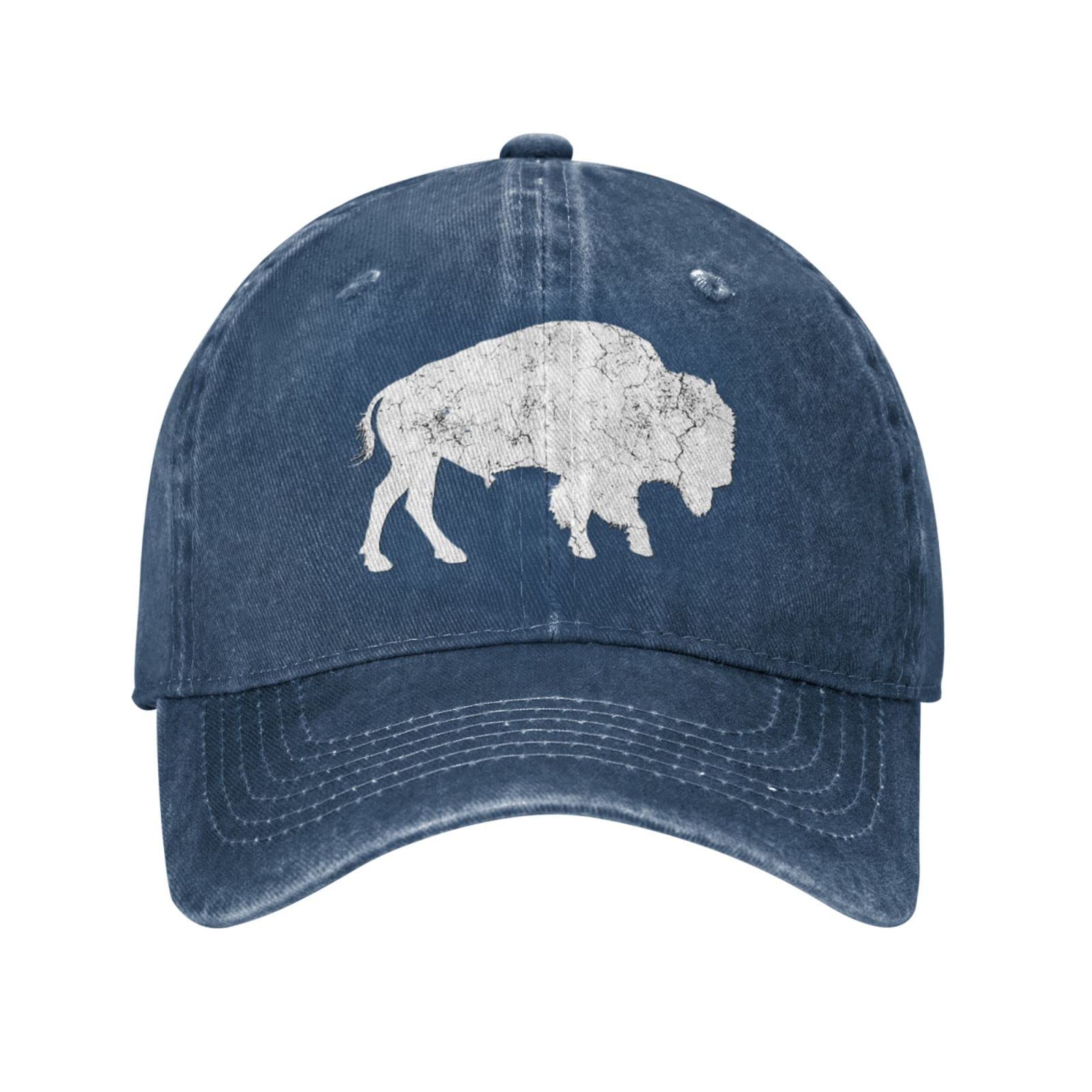 Distressed Buffalo Retro Bison Animal Lover Gift Cowboy Hat Baseball Cap Adjustable Snapback Dad Hat Summer Hat Navy Blue