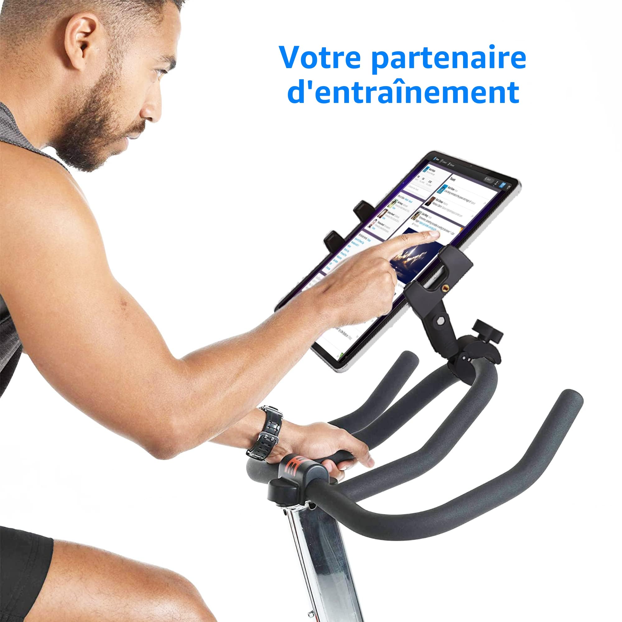 Support de Tablette pour Tapis de Course Support de Guidon vélo Stationnaire elliptique Poussette Peloton pour appareils 4 à 13 Pouces, iPad Pro 12.9, Air, Mini, Galaxy Tabs, iPhone