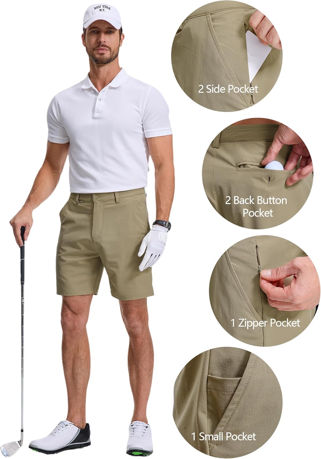 Men's Golf Shorts 7 Inch Inseam Lightweight Hybrid Casual Short, Quick Dry Flat Front Work Dress Shorts with Pockets - Image 4