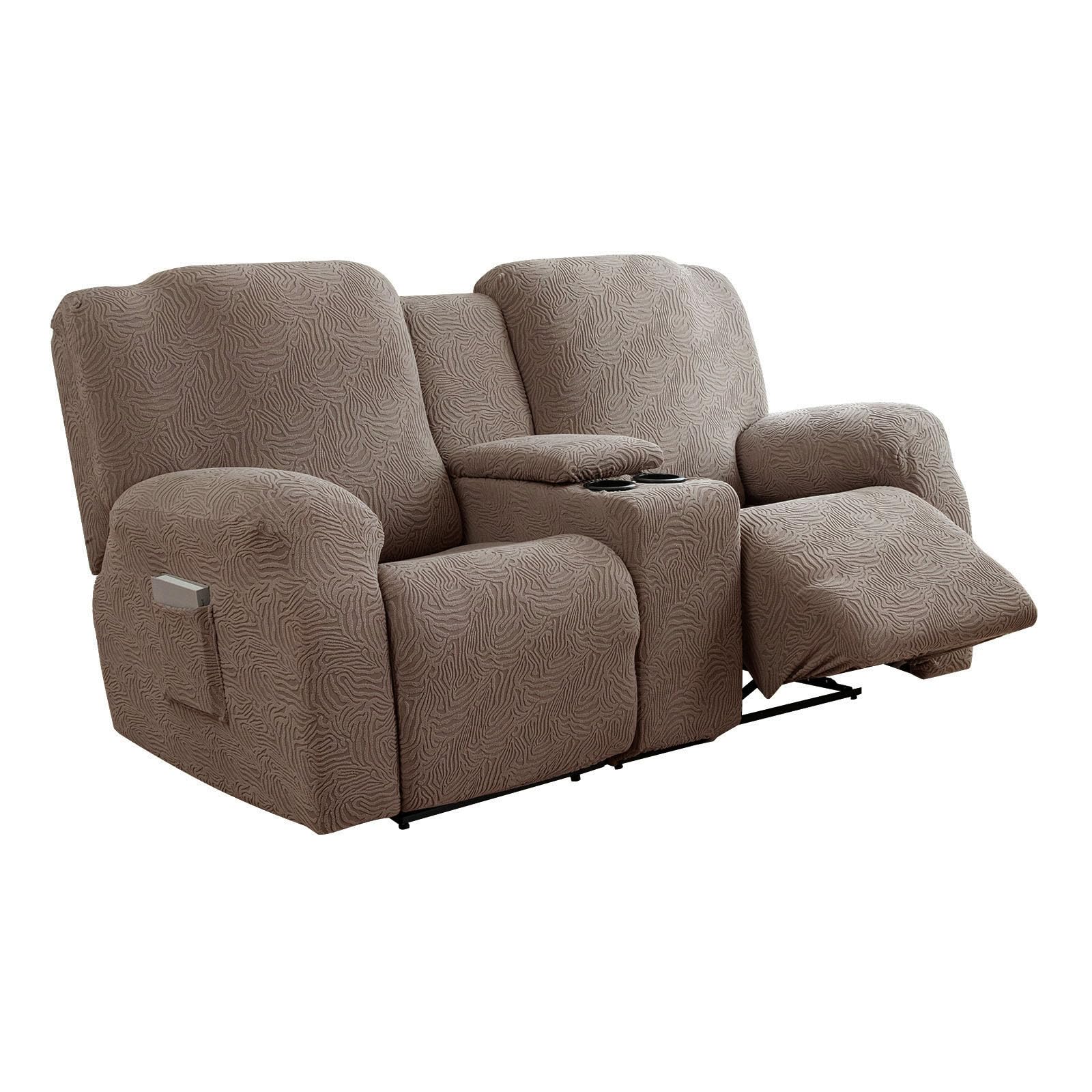 All-Inclusive Recliner Loveseat Cover with Center Console Slipcover Soft Washable Slipcovers for Manual Electric Recliner Chair Cover for 2 Cushion