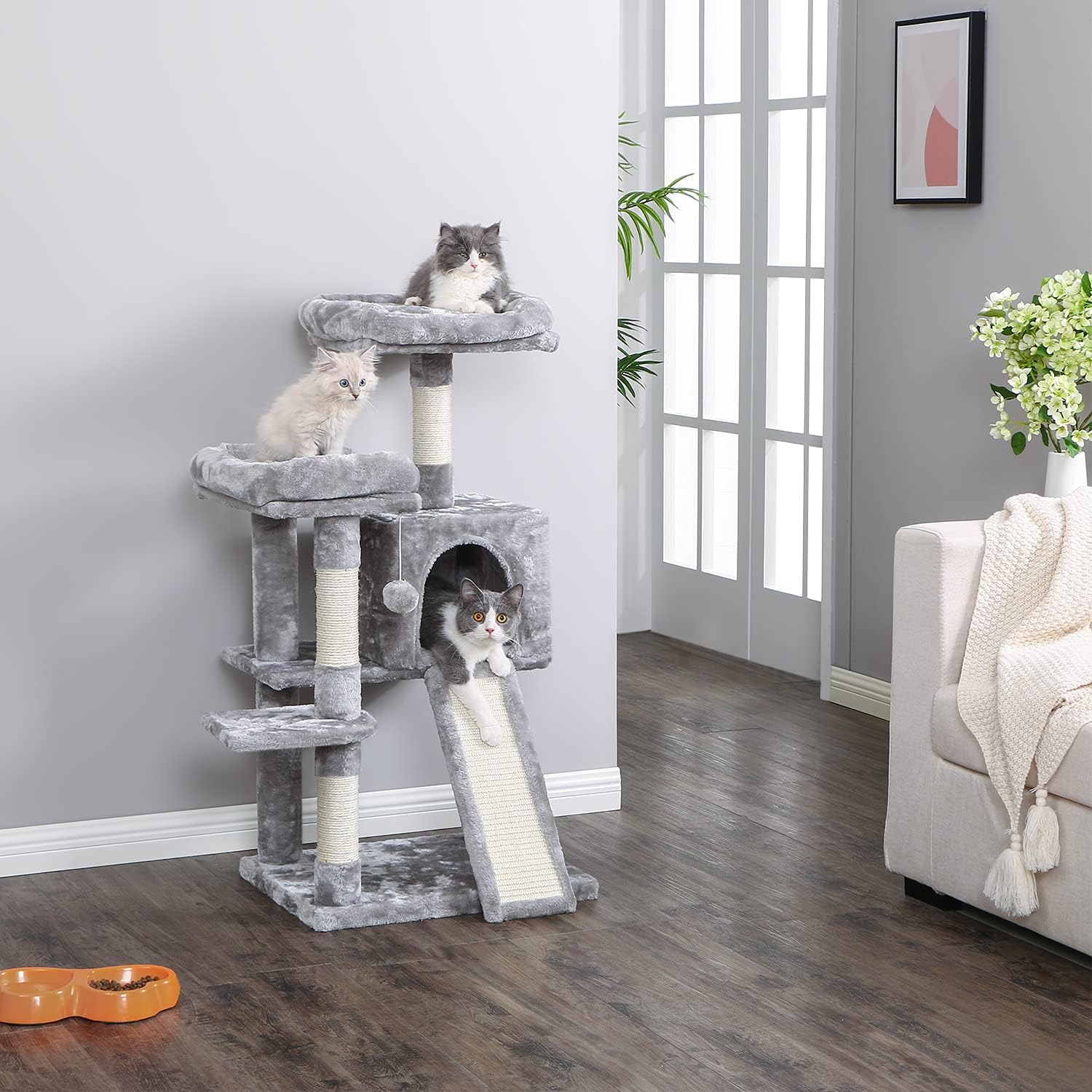 BEWISHOME Cat Tree Cat Tower for Indoor Cats Sisal Scratching Board and Posts Cat Condo House with Perches Kitten Play Activity Center MMJ16L : Pet Supplies