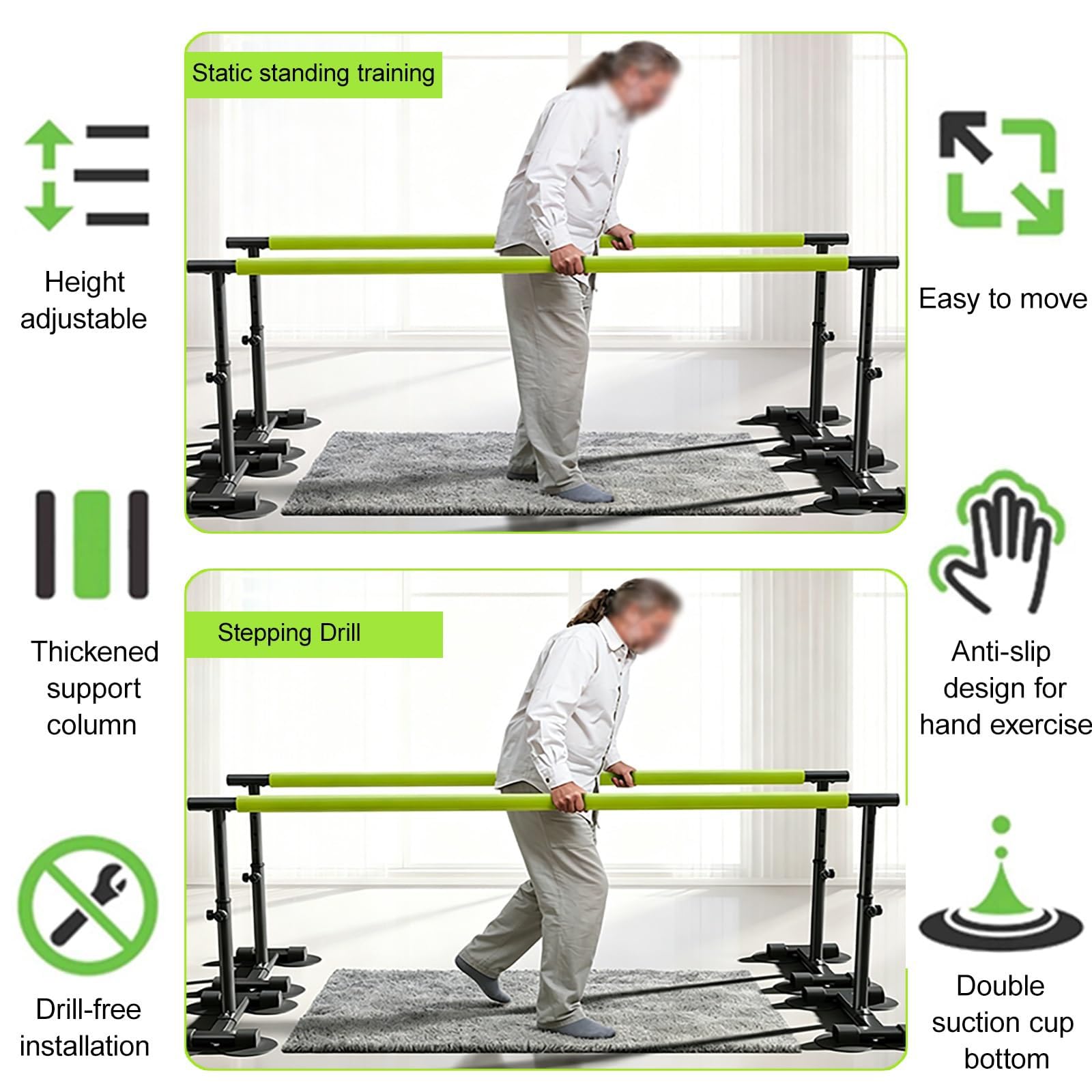 ,150cm/59in,Barras Paralelas para Fisioterapia En Casa, Estructura De Soporte para Equilibrio Y Marcha con Altura Ajustable, Equipo De Rehabilitación Y Movilidad para Personas Mayores