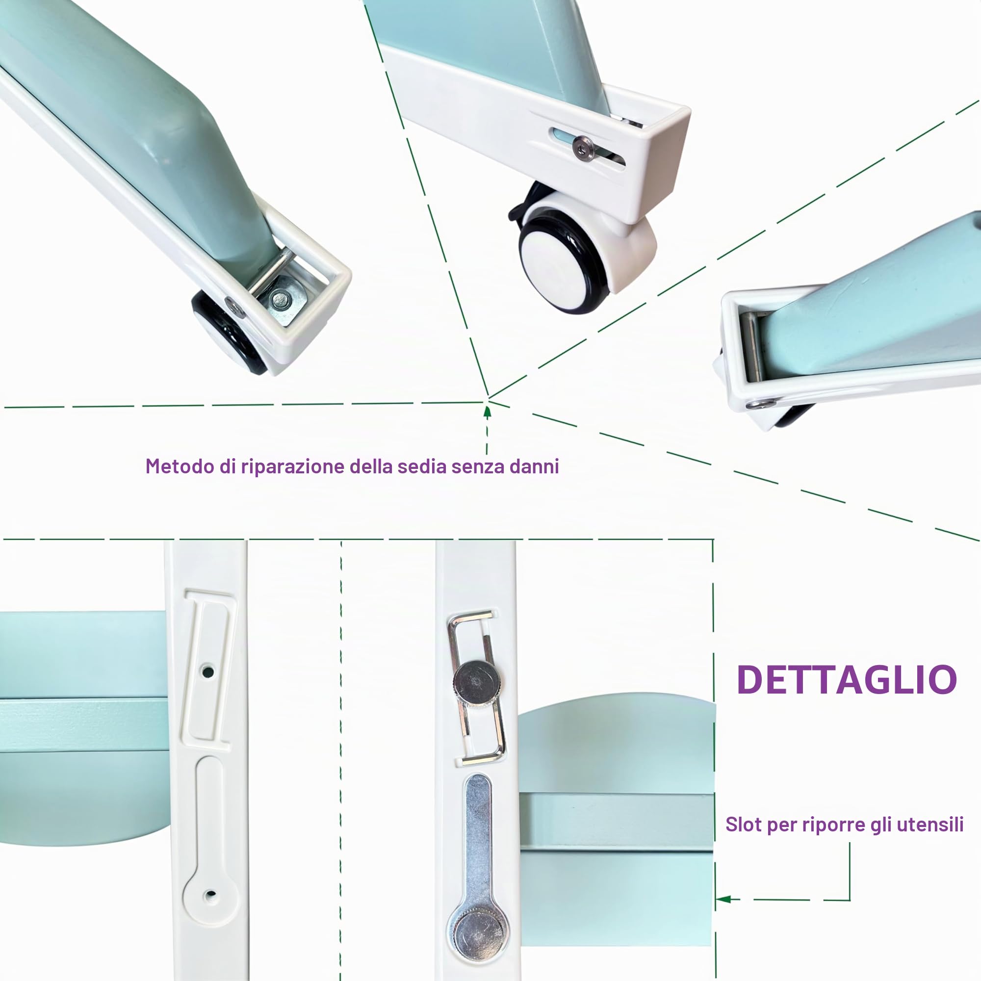 Ruote compatibili con seggiolone Stokke Tripp Trapp, con serrature di sicurezza, rotazione a 360°, ruote silenziose, convenienza, nessuna foratura richiesta intatto il seggiolone