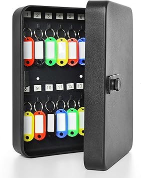 28 Key Cabinet Wall Mount, Steel Key Box Wall Mount with Code, Combination Lock Box with Code, Featuring Hooks and Tags