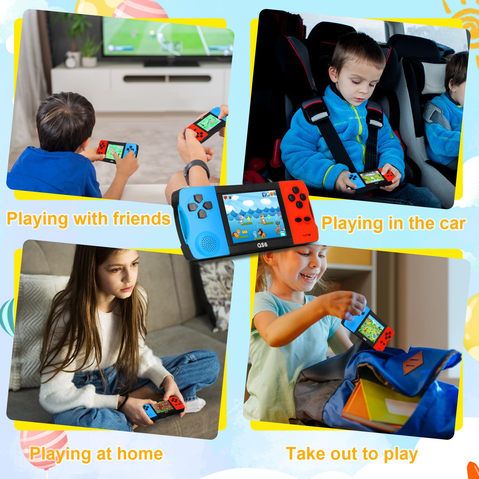 Handheld Games for Kids with 138 Built-in Classic Retro Games, 3.2" Color Screen Portable & Rechargeable Arcade Gaming Player, TV Output Plug & Play, Travel Toys Birthday Gift for Boys Girls