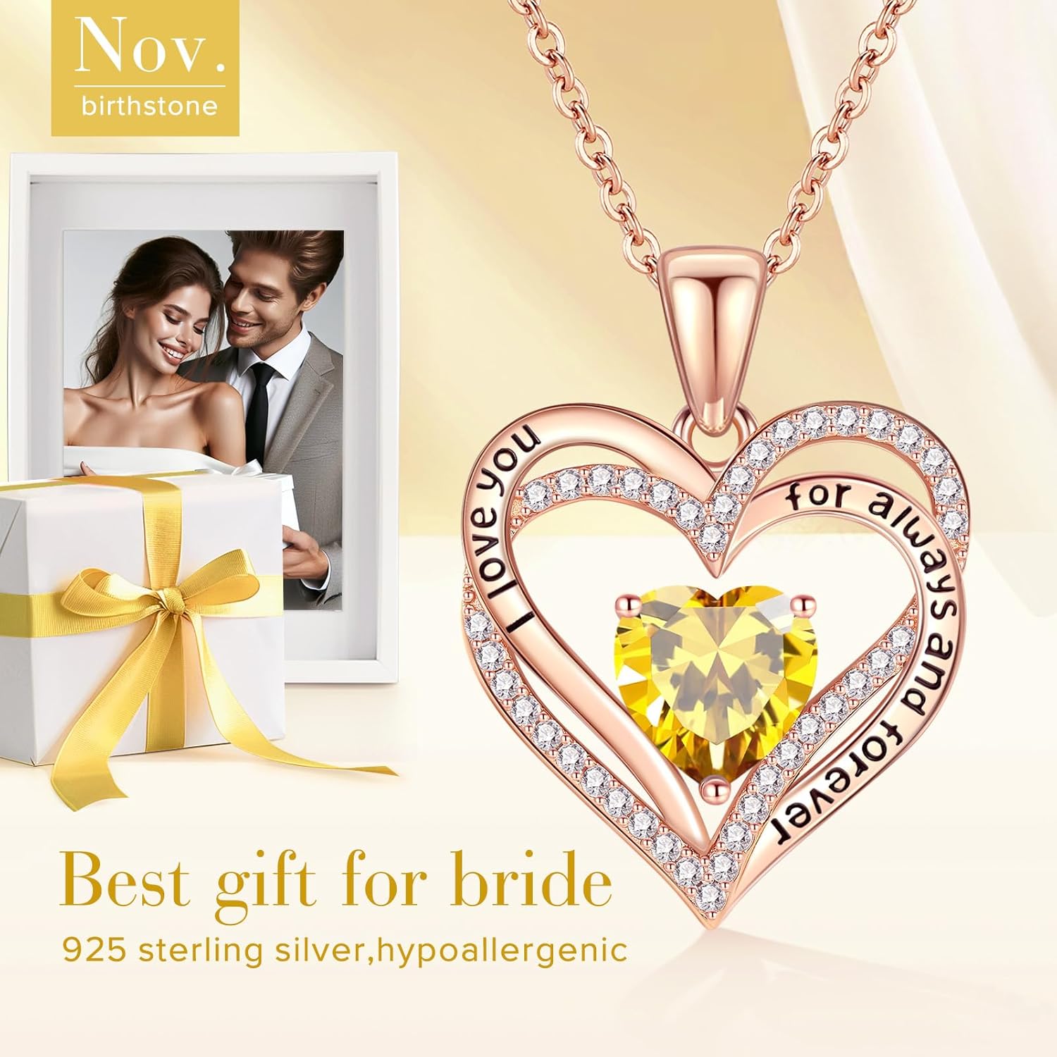 Vakki Birthstone Jewelry for Women Pendant Necklace 925 Sterling Silver Heart Necklace Birthday Gifts for Wife Daughter Girlfriend - Image 3