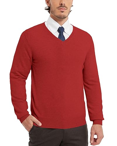 Kallspin Men's Wool Blend V-Neck Sweater Relax Fit Knit Pullover