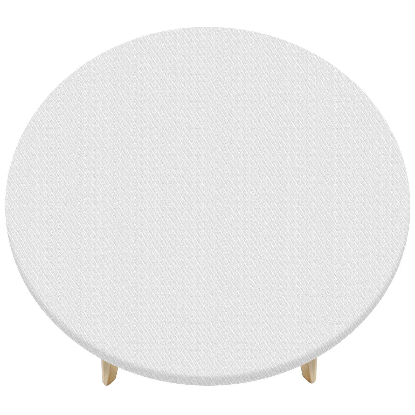 M METERXITY 60" Round Vinyl Tablecloth, Waterproof Flannel Backed Elastic Fitted Table Covers for 5 Foot Tables, Round Plastic Tablecloth for Picnic/Camping/Outdoor [Beige]