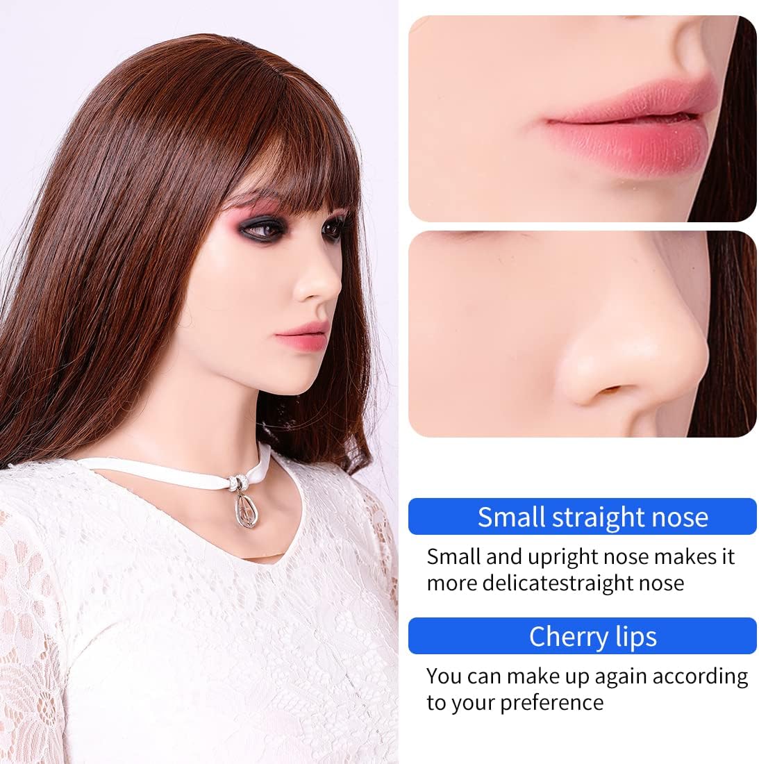 SUAISKR Realistic Silicone Female Head Mask Hand-Made Halloween Beauty Face for Crossdresser Cosplay - Image 3