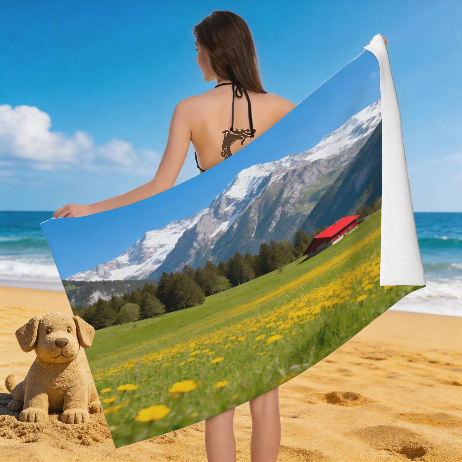 Leichong Men's Green 3D The Mountains Beach Towel Microfiber Soft Quick Dry For Adults, Grass Bath Towel Lightweight Soft Absorbent For Travel Swimming Pool Sports, 75 X 150 Cm
