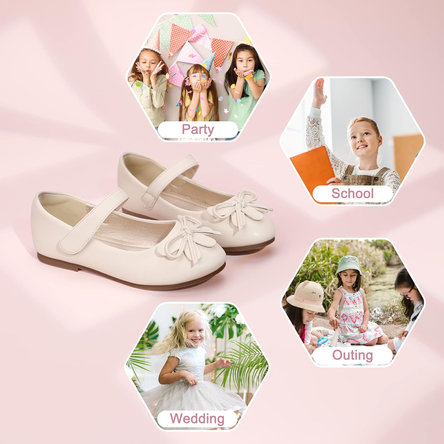 Hehainom Girls Dress Shoes Toddler Little Kid Flats Mary Jane School Bowknot Flower Girl Party Ballerina Flat Shoes - Image 6