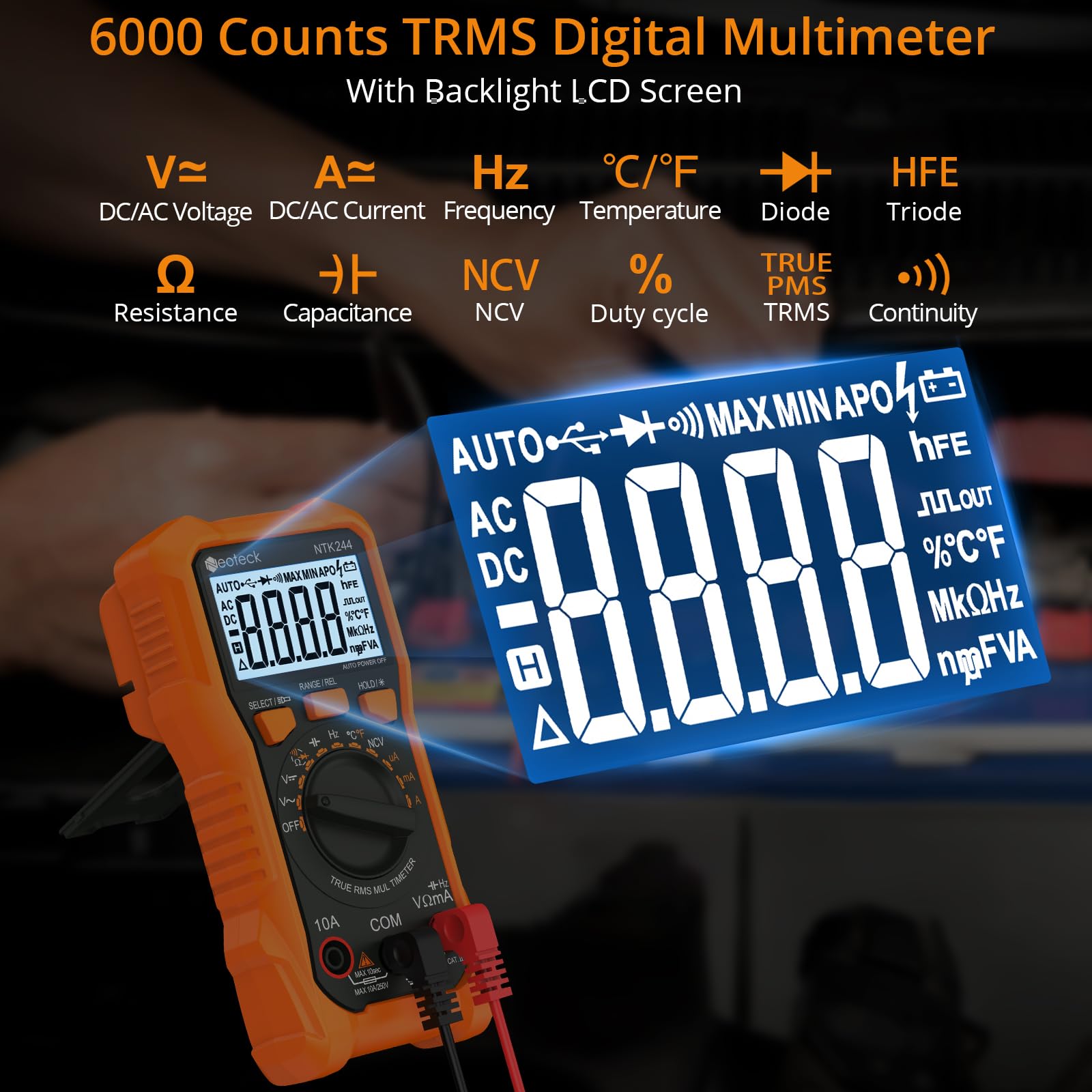 Neoteck Spanningstester, digitale TRMS multimeter 6000, telt