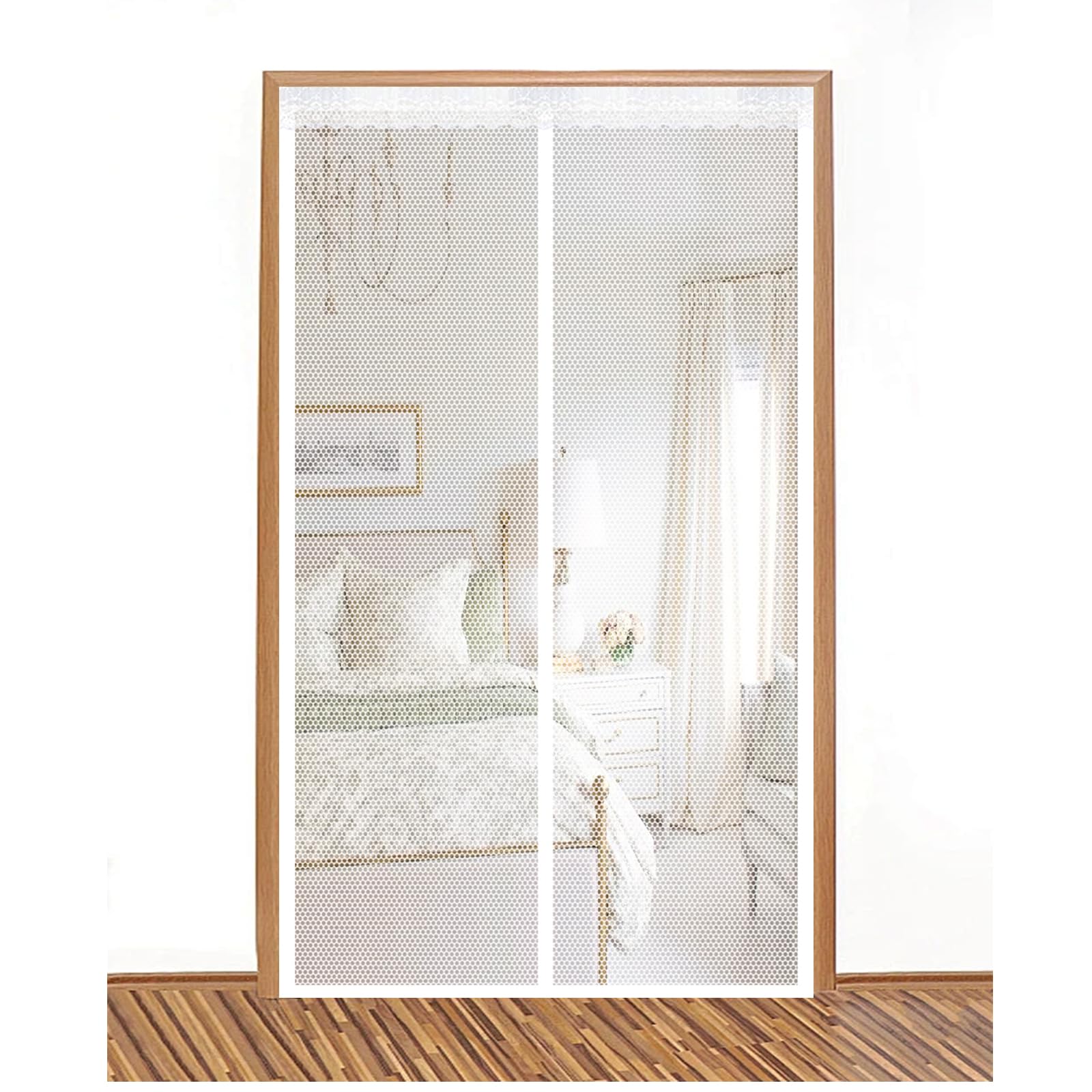 Fly Screens for Doors 240 x 175 cm Keep Bugs Out, Full Frame Magic Tape, Powerful Magnets, Self Sealing, No Drill Installation, Door Magnetic Screen for Balcony Bedroom Doors, White