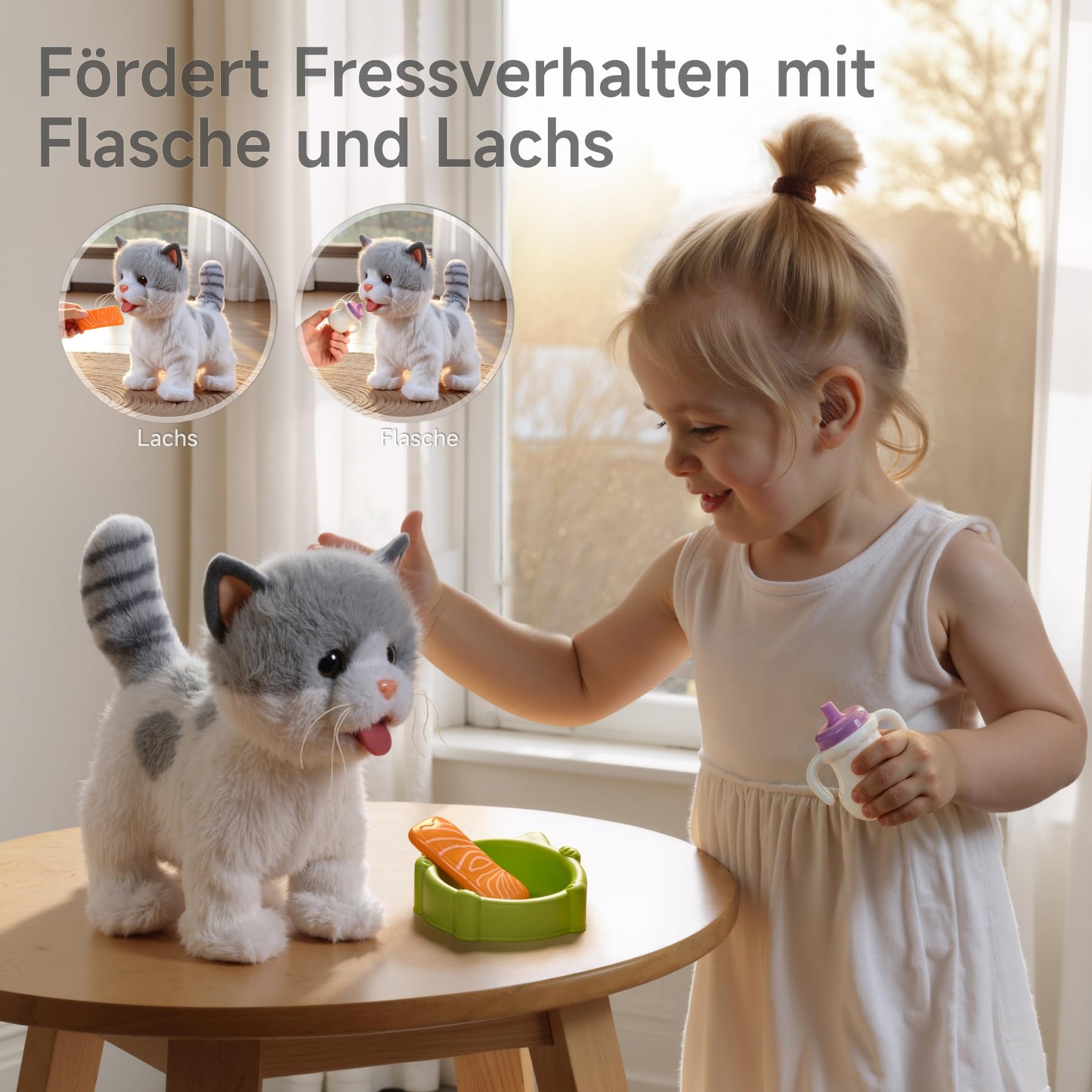 OR OR TU Katze Spielzeug Kinder Plüsch Kätzchen Elektronische Haustiere mit Ferngesteuerter, Interaktives Spielzeug Katze der Läuft und Bellt, Leckt Spielzeug für Kinder Geschenk