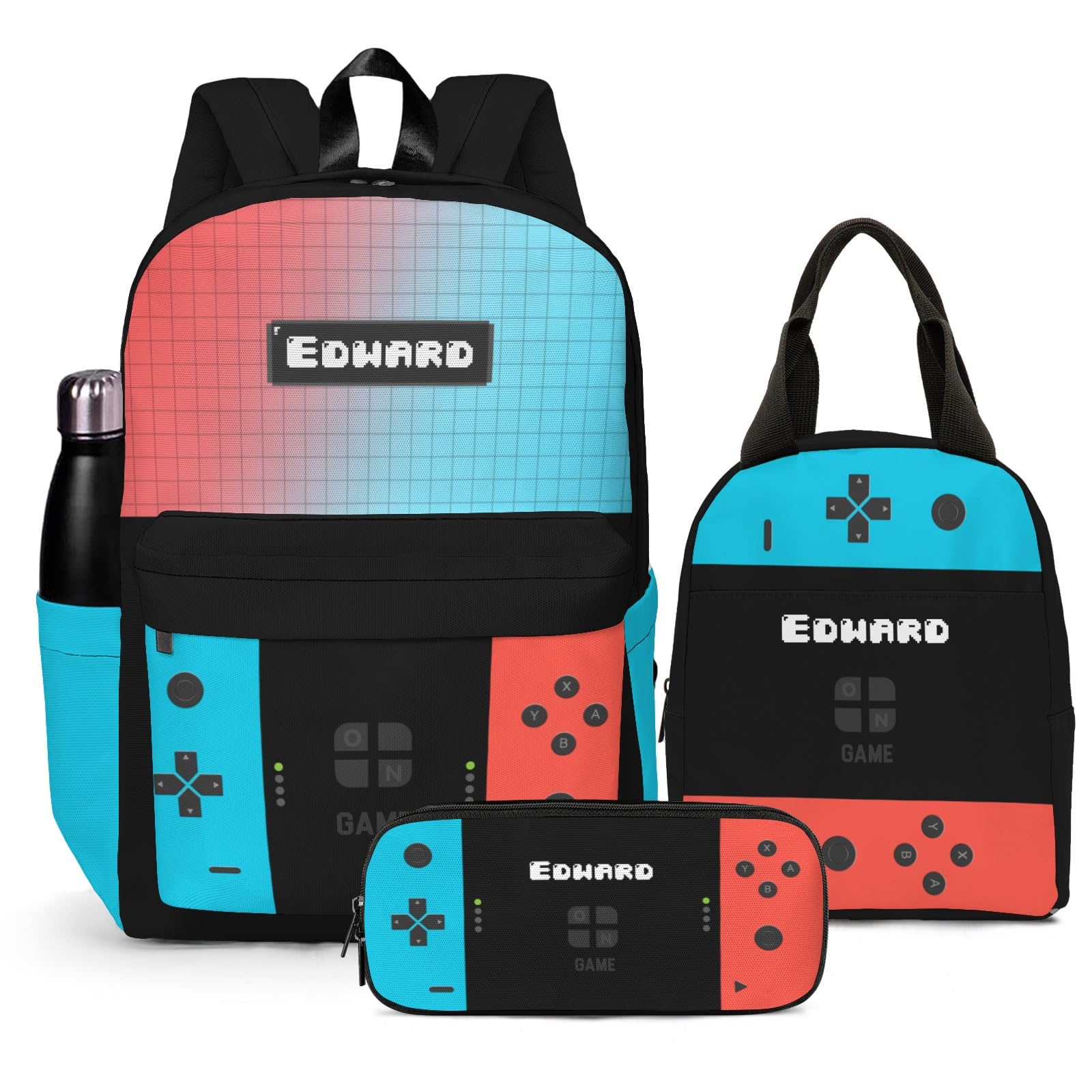 Voltexia Custom Boys Gamer Backpack with Lunch Box and Pencil Case Personalized Backpack with Name Customized School BookBag for kids