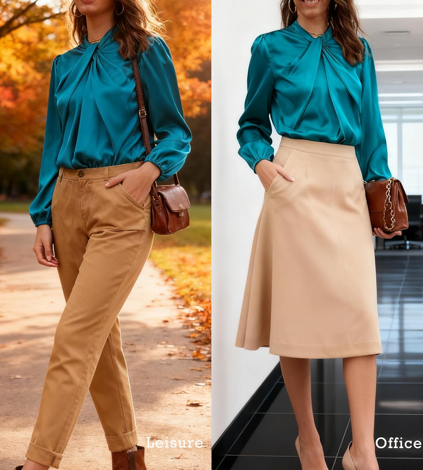 GRACE KARIN Women's Long Sleeve Satin Blouse,Mock Neck Work Silk Shirts,Dressy Tops for Business Casual Office - Image 6