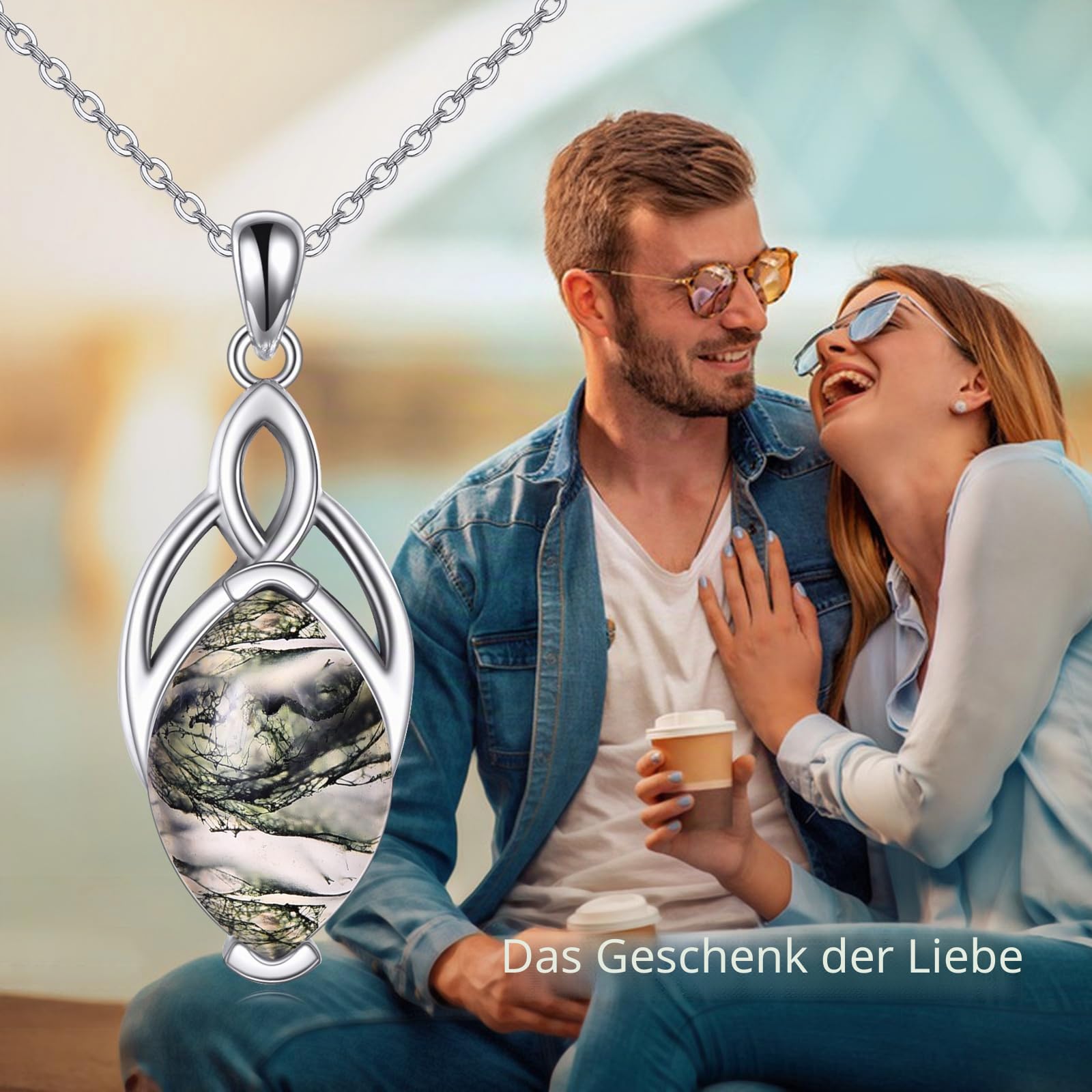 YAFEINI Keltische Mondstein Kette für Damen 925 Sterling Silber Mondstein Halskette Dreifaltigkeits Knoten Anhänger Schmuck Geschenk für Mädchen