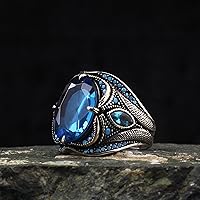 Vista 4 de BayVog 925 Sterling Silver Men's Ring, Blue Topaz Gem Stone Men Silver Ring, Handmade Zircon Stone Silver Ring for Men, Blue Stone Silver Ring gifts