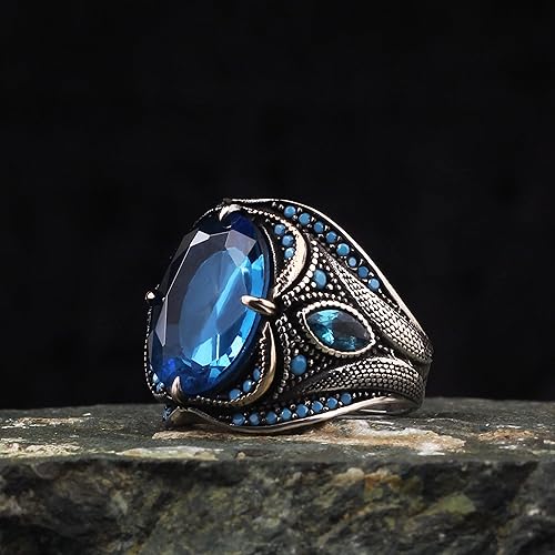Miniatura 4 de BayVog 925 Sterling Silver Men's Ring, Blue Topaz Gem Stone Men Silver Ring, Handmade Zircon Stone Silver Ring for Men, Blue Stone Silver Ring gifts