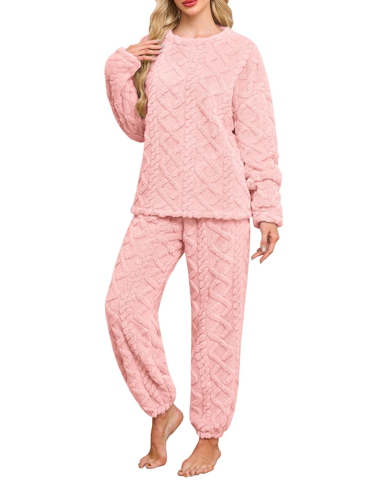 Niwicee Pigiama Donna Invernale Pile Pigiami Caldo Felpato Pigiama Flanella Donna Abbigliamento da Notte Lounge Pigiami Due Pezzi Felpa a Maniche Lunghe e Pantaloni con Tasche