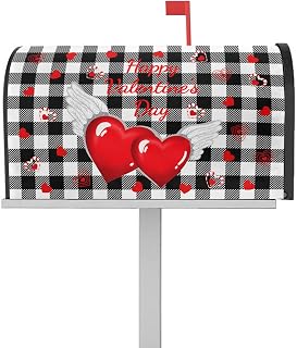 Mailbox Cover Magnetic Red Love Valentine's Day Romantic Wings Mailbox Covers Standard Size 21x18in,Mailbox Covers Wrap Post Letter Box Cover for Garden Yard Outdoor Black and White Buffalo Plaid