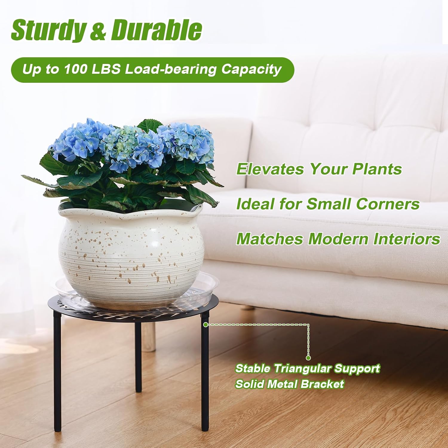 5-Pack 12” Heavy-duty Metal Plant Stands Large Flower Pot Holder for Indoor Outdoor Rust-proof Iron Potted Planter Stand Modern Round Corner Stand Shelf for Living Room Patio Garden Yard