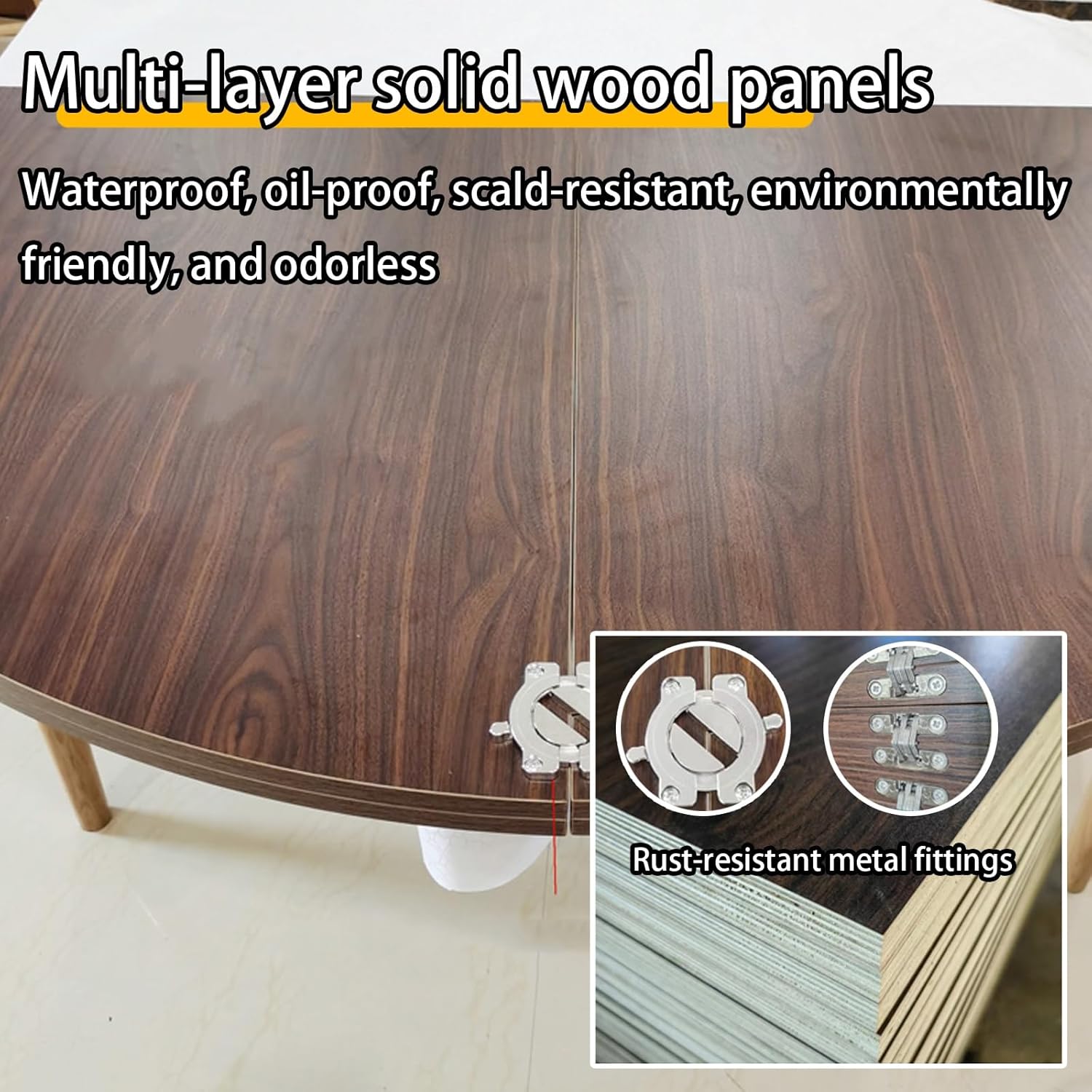 Large Round Folding Tabletop Extender, 51.1" Teak Temporary Table Top Replacement, Portable Outdoor Folding Table, Perfect for Events and Gatherings