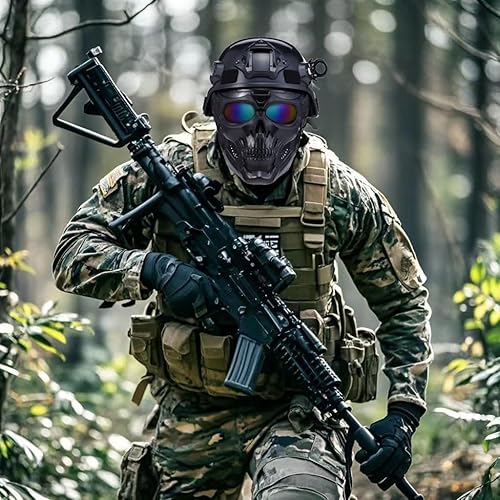 Miniatura 5 de Máscara de airsoft de calavera espeluznante con gafas resistentes a los impactos, suministros de fanáticos del ejército, máscara táctica para