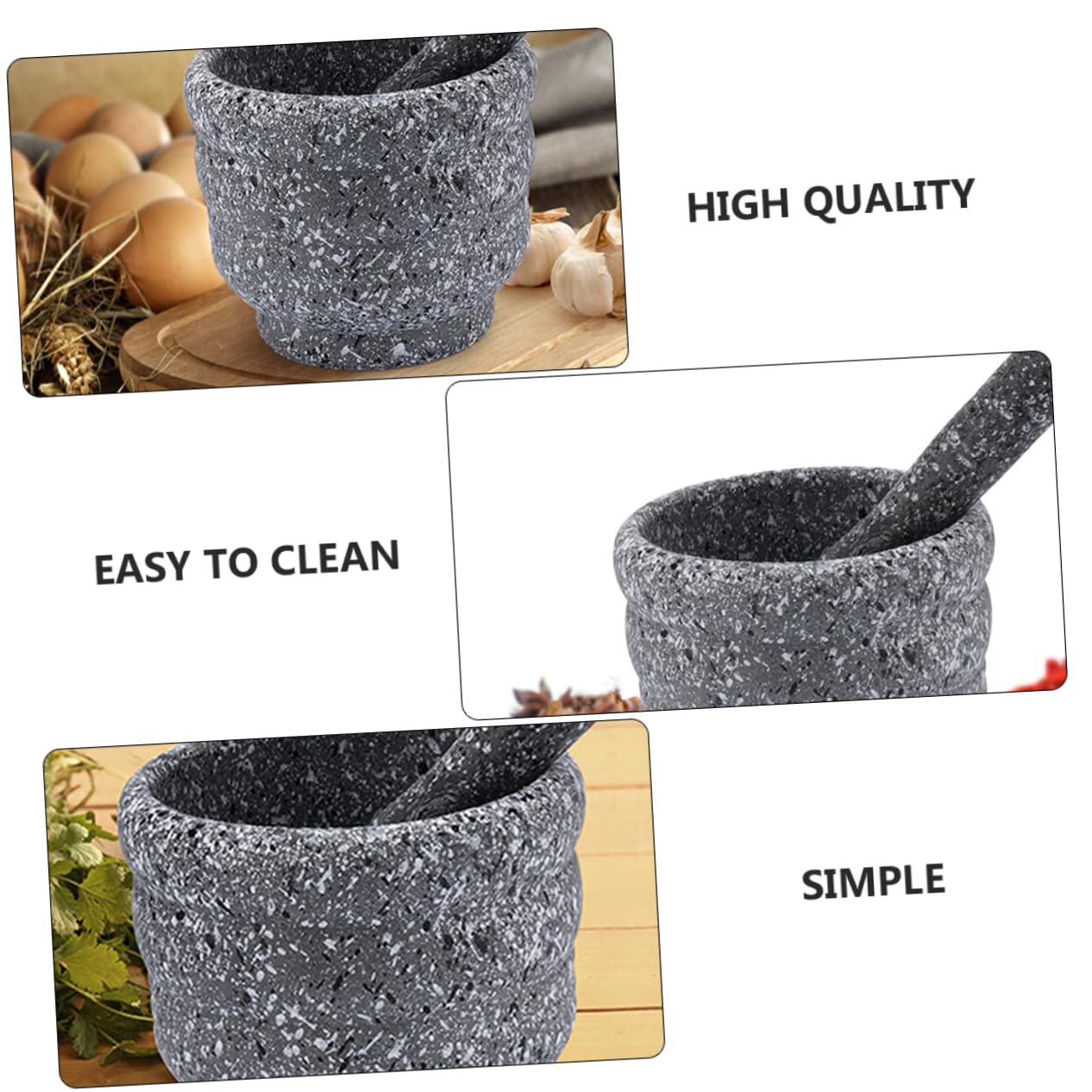 1 Set Pound Garlic and Medicine Cup Large Size Granite Ceramic Grinding Bowl Kitchen Plastic Pestle Cacao Health and Environmental Protection Pp Heavy