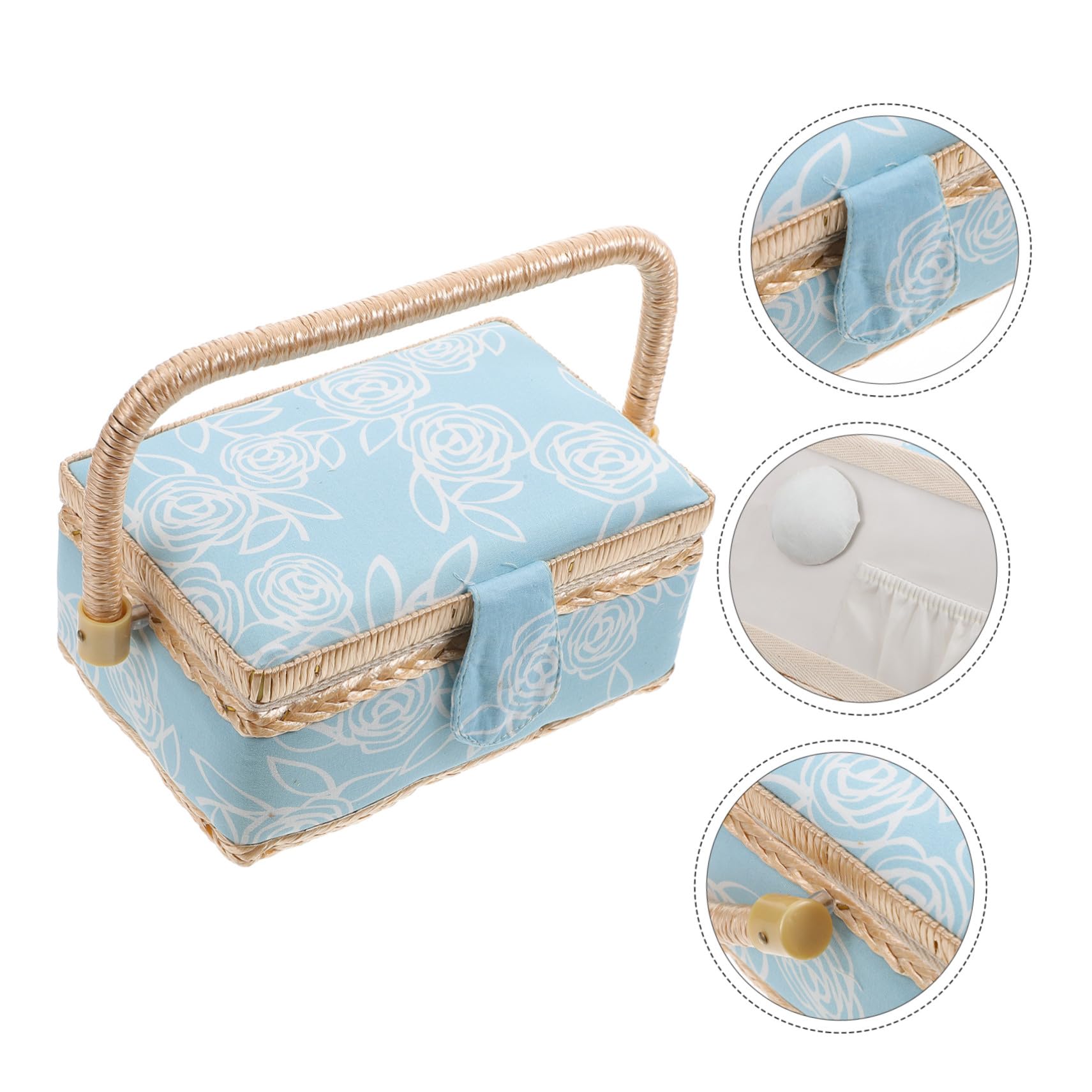 Caja de Almacenamiento para Costura y Bordado de Poliéster Azul Claro, Cesta Práctica para Guardar Hilos y Herramientas, Organizador Multifuncional para Hogar y Manualidades,