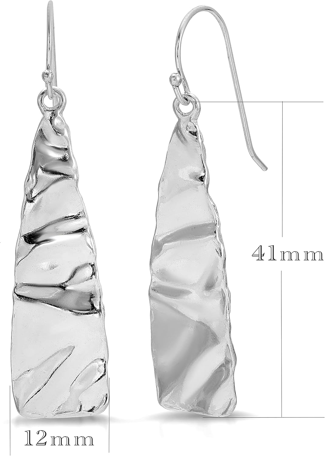MINDDHA 925 Sterling Silver Earrings - Tapered Wrinkle Design - Handcrafted From Mediterranean Artisans - Minimalist Silver Earrings, Drop Length 1.6 Inch - Image 4