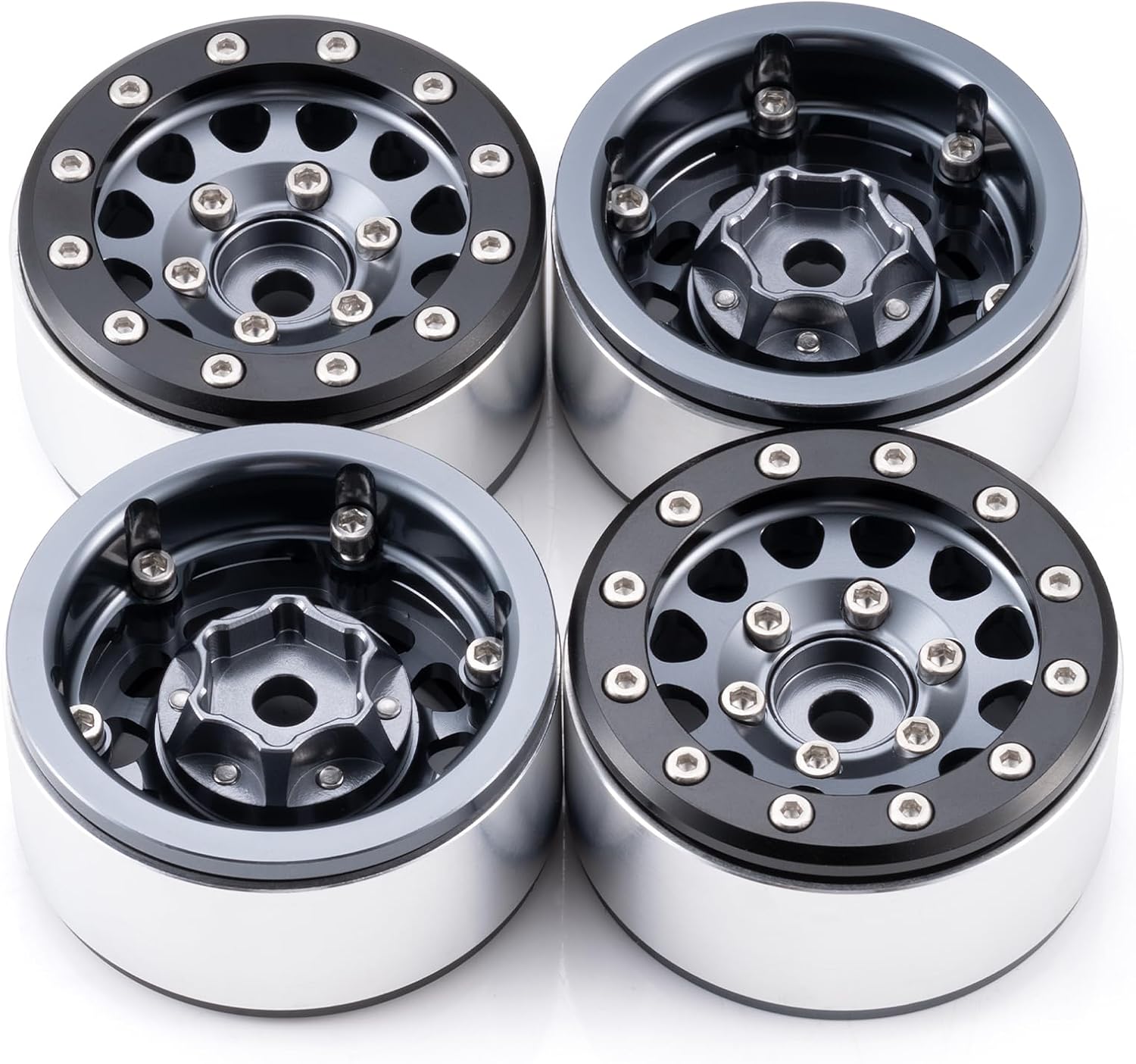 4PCS 1.55" RC beadlock Aluminum Wheels Rims for 1/18 UTB18 JIMNY 1/10 Axial AX90069 D90 TF2 Tamiya CC01 Crawler Car Upgrade Parts (Titanium)