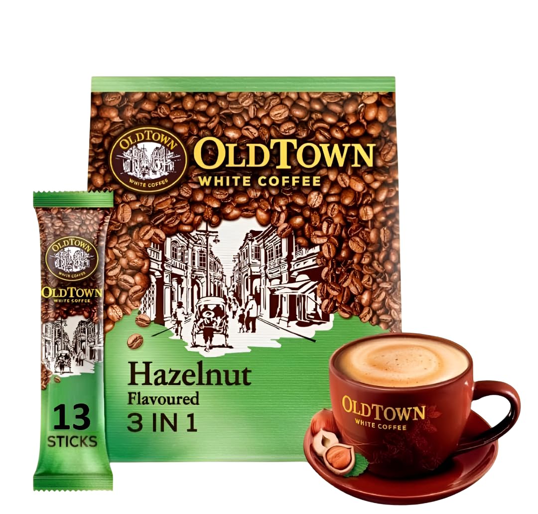 Old Towns 3 in 1 White Coffee Hazelnut Instant Premix White Coffee Rich Flavor And Smooth Texture Individual Sachets, Creamy, Nutty And Unique (13 Stick × 35g)-image-44