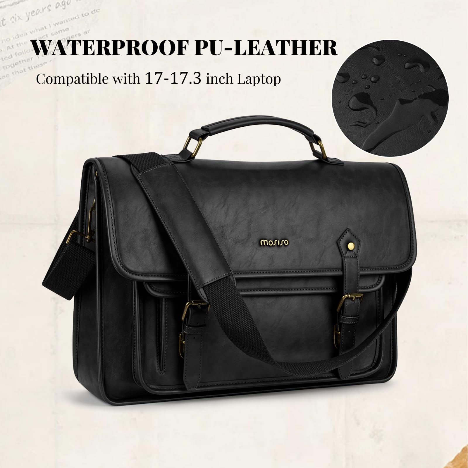 MOSISO Laptoptasche, PU-Leder Laptop Schultertasche Aktentasche
